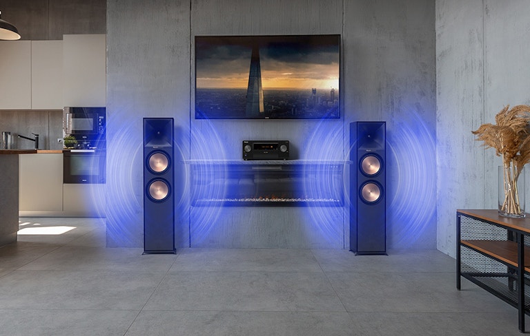 Elite VSX LX505 with Klipsch Floors and Sound Waves in Industrial Home 920x585