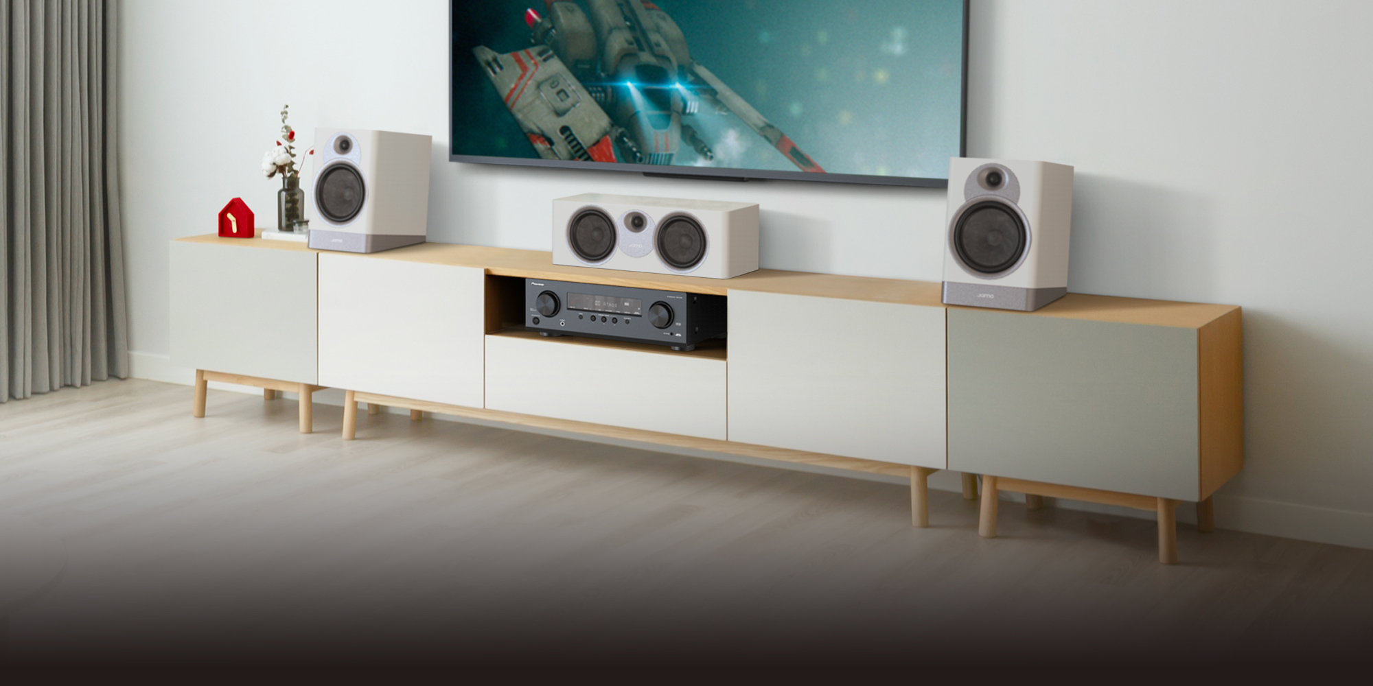 Pioneer VSX 535 on modern tv console overlay 2000x1000