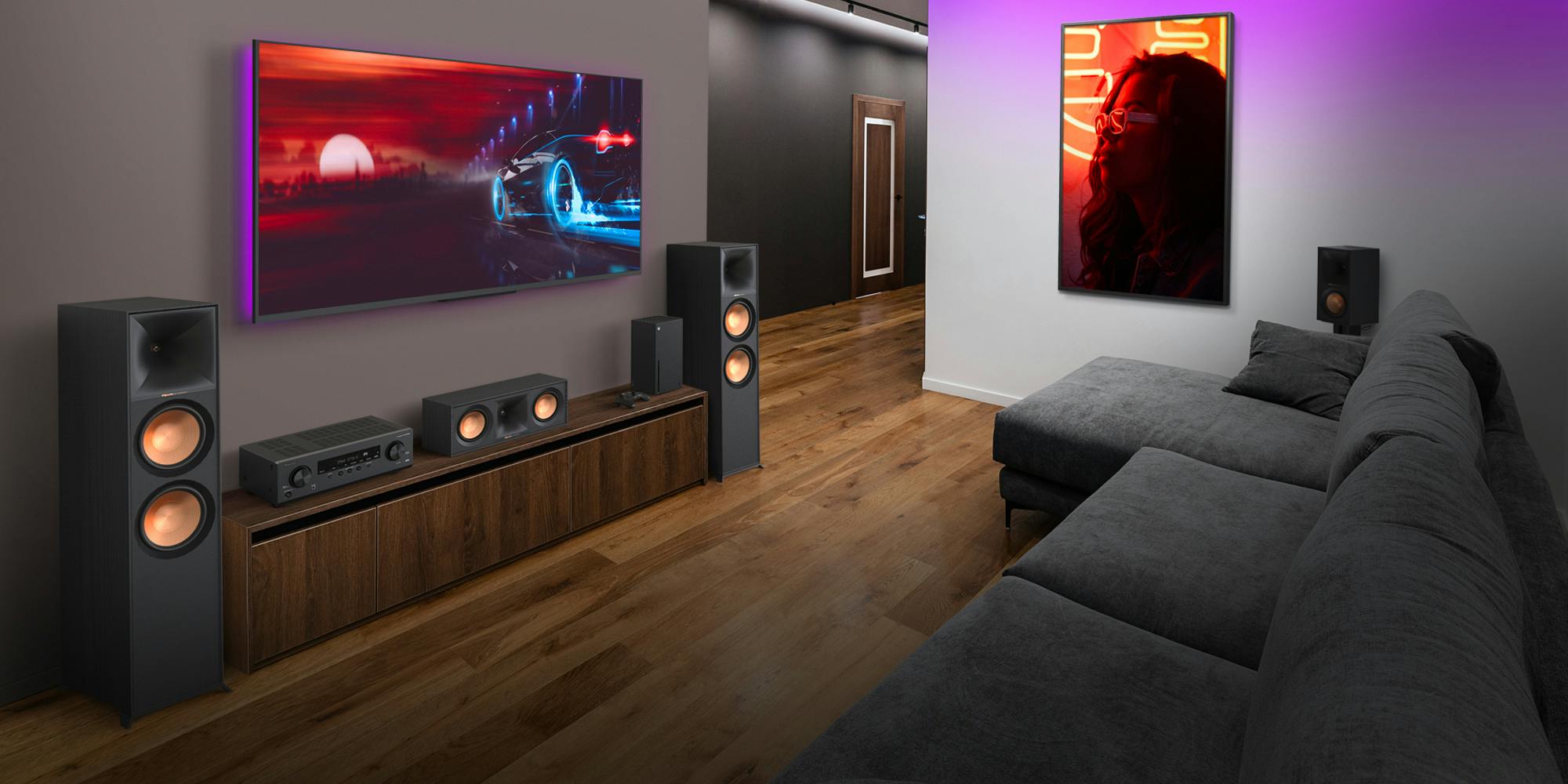 Pioneer VSX 835 gaming room with LED lights 2000x1000