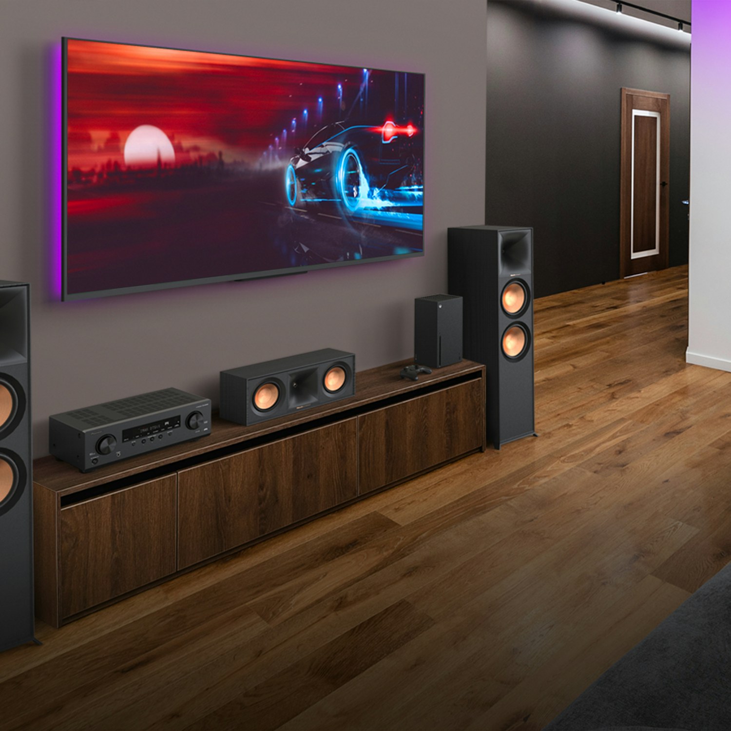 Pioneer VSX 835 gaming room with LED lights 2000x2000